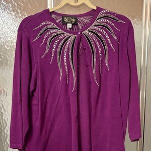 Bob Mackie Fuchsia Purple Embellished Women's Cardigan